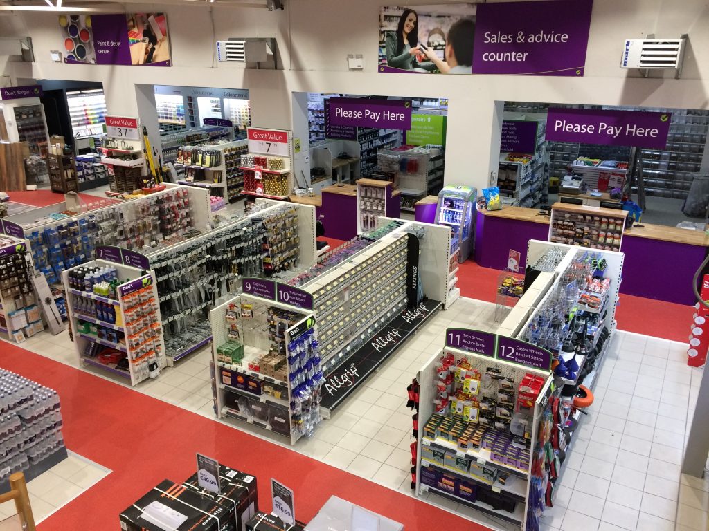 Aerial photo of Rowe's hardware Shop interior